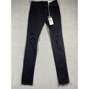 MNML X1 Skinny Denim Jeans Mens Size 30 Black Distressed Ripped Knee Punk Grunge